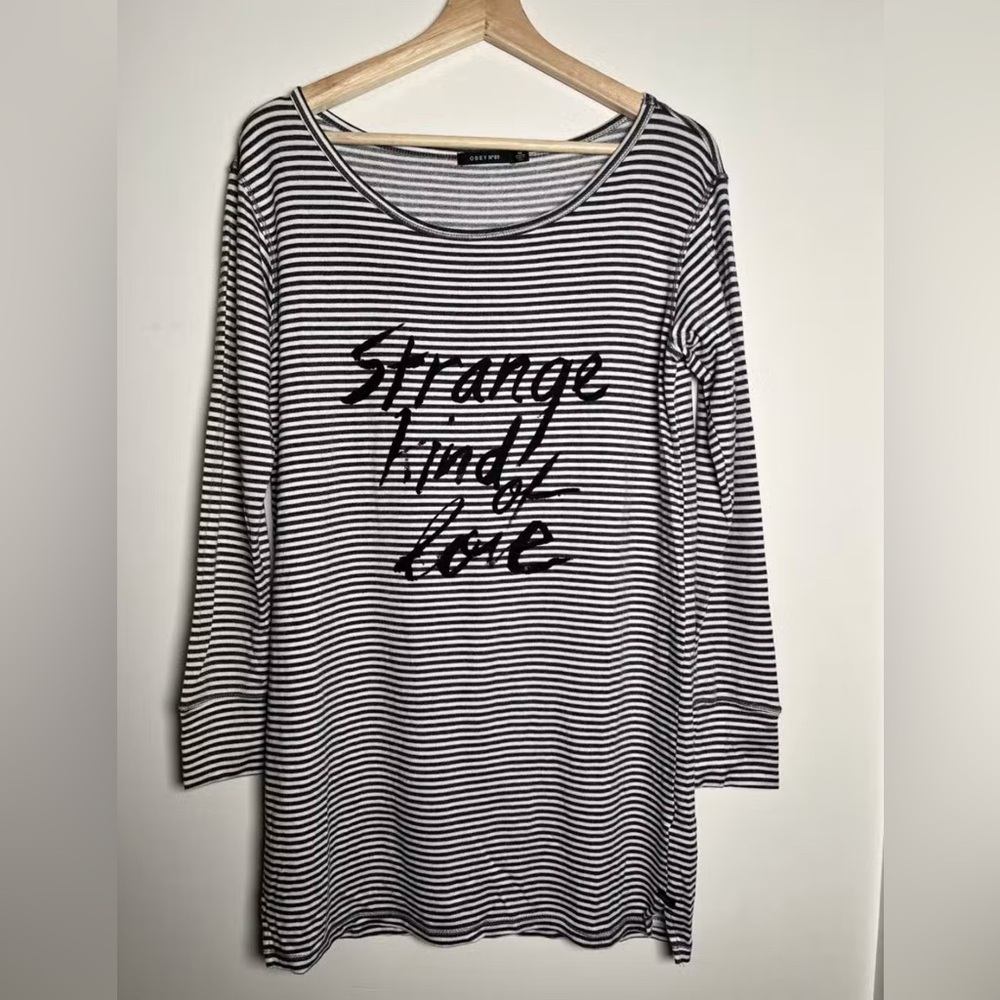 Obey Long Sleeve Tunic Sz Medium- Black and White Striped
